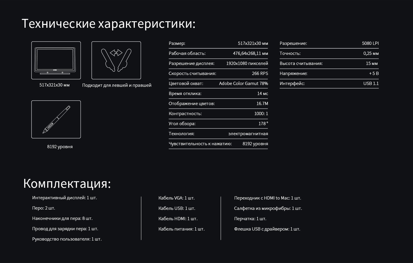  Specification of Screen Art Tablet Artist 22 Pro 